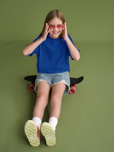 Image of Girls Athletic Oversized Crop Tops Kids Drop Shoulder Short Sleeve T Shirts Workout Tees 5-14 Years