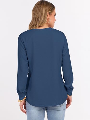Image of ANRABESS Women's Waffle Knit Henley Top Long Sleeve Shirts