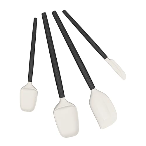 Juego de 4 espátulas profesionales de silicona con mango de madera de haya negra, resistente al calor, utensilios de hornear antiarañazos para cocinar, hornear y mezclar
