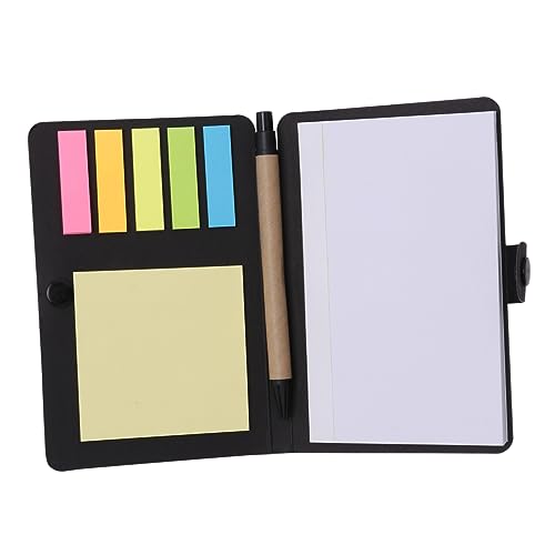 Generic クラフト紙ボタン付き付箋メモ帳 インデックスタブ ? タイムメモ機能 繰り返し貼れる粘着剤 旅行 日常生活用 (15x10.2cm,黒)