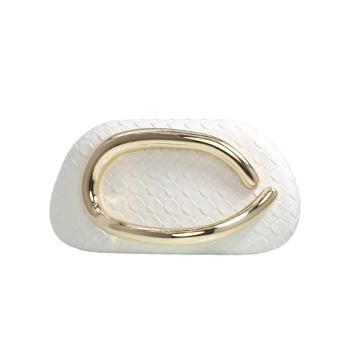 Image of Women Woven PU Leather Clutch Box Metal Handle Evening Bag Trendy Leather Handbag Weave Shoulder Purse for Causal