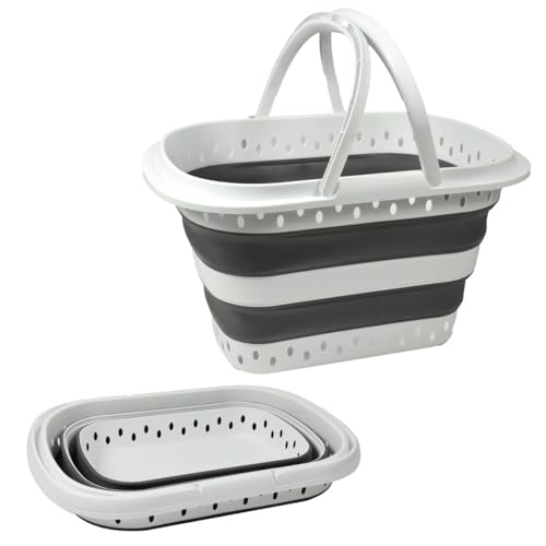 MagazziniGM Linea Compact Salvaspazio: Secchio, Catino, Bacinella, Cesto Portabiancheria Pieghevole in Silicone e Plastica,Secchiello Multiuso(CESTO PORTA BIANCHERIA PIEGHEVOLE 24lt-55,5X37,5X30,5cm)