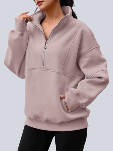 Image of AUTOMET Women's Quarter Zip Oversized Sweatshirt Fleece Mock Neck Pullover