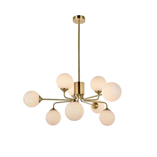 Lustre du milieu du siècle à 12 lumières en cuivre et verre globe blanc