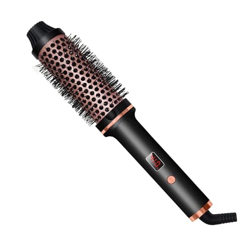 Thermal Brush 1.5 Inch Curling Iron Volumizing Brush Heated Round Brush Ceramic Tourmaline Ionic Curling Comb Dual Voltage Travel Curling Iron with LCD Display 10 Temperature Settings