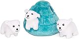 ZippyPaws - Arctic Pals Burrow, Interactive Squeaky Hide and Seek Plush Dog Toy - Polar Bear Igloo