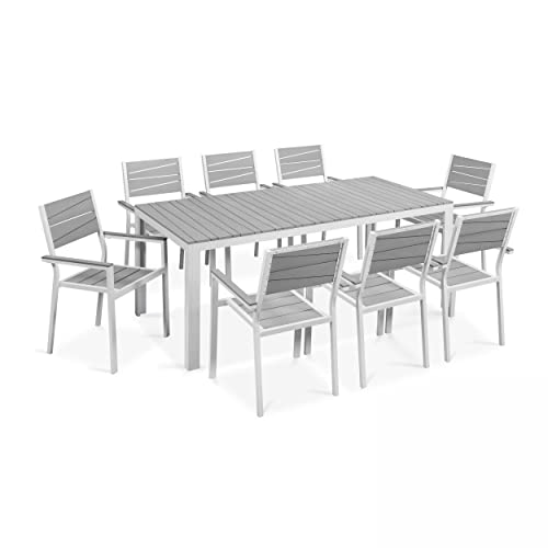 Oviala Table et chaises de Jardin Aluminium et polywood 8 Places Gris Clair