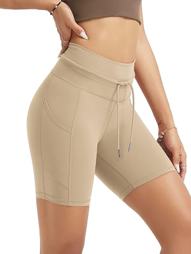 Image of ODODOS Women's Drawstring Tie Shorts 5 inch Inseam High Waist Workout Yoga Biker Shorts
