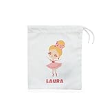 saquitomagico Bolsa de Merienda Infantil Personalizada con tu Nombre. ideal para el cole! Varios Modelos (Bailarina Rosa)