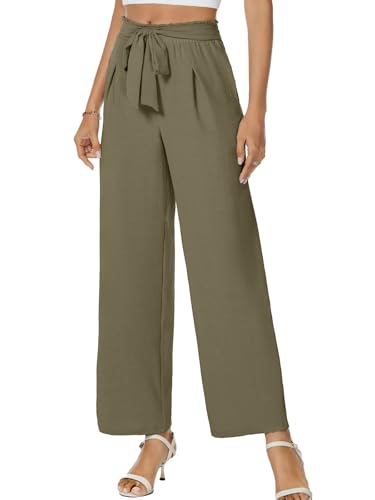 Gracyoga Womens Wide Leg Pants High Waisted Flowy Tie Knot Trousers Business Casual Outfits with Pockets
