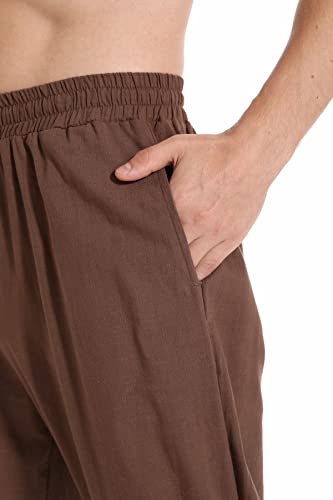 PACEIADTA Mens Cotton Linen Drawstring Pants Elastic Waist Casual Jogger Yoga Pant (40, Brown)4