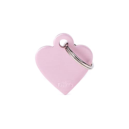 MyFamily Medaglietta per Cane Personalizzata, A Forma di Cuore Piccolo Rosa, Targhetta Cane con Incisione Gratis, Smaltata a Mano in Metallo, Collezione Basic