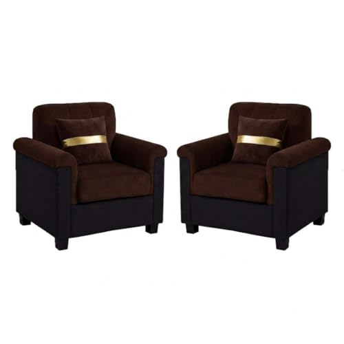 Image of FURNY Woodswave 5 Seater Sofa Set with Velvet Fabric, 3+1+1+2 Puffy Sofa Set for Living Room (Brown-Black) | Durable & Comfortable | Ideal for Living Room