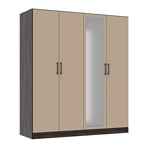 Image of Wakefit Wardrobe | 1 Year Warranty | Engineered Wood Almirah, Cupboard for Clothes Storage | 4 Door, Mirror, 5 Shelves, 1 Partition, 3 Drawers, 2 Hanging Space | Cashmere Plus - Wyoming Maple-Frappe