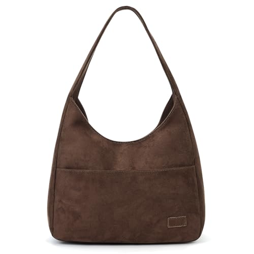 GSenhui Wildleder Tasche Damen Uni Tasche Tote Bag Handtasche Schule Tragetasche Hobo Bag Damen Umhängetasch Ledertasche Beuteltasche Braun