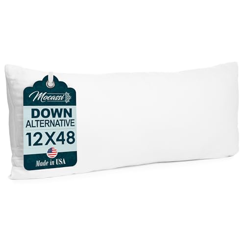 Mocassi Premium Ultra Soft Pack of 1 Long Decorative Back Lumbar Pillow Insert Poly-Cotton Cover - Down Alternative 12x48 inch Large Rectangle Body Sleeping Throw Pillow for Sofa Bed Couch