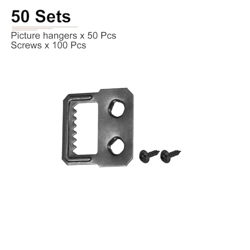 Image of DTGN 27 x 27mm Saw Tooth Picture Hangers Double Hole with Screws - 50Pcs - Good for Hanging Paintings Picture - Frame Hook Photos - Black