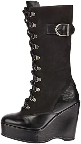 HARLEY-DAVIDSON FOOTWEAR Women's Celina 10" LACE Wedge Fashion Boot, Black, 7.5 | Image 7