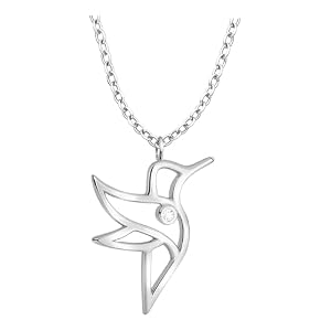 Eleganter offener Kolibri-Vogel mit Zirkonia-Kristall, 925 Silber | Schmuck-Halsketten