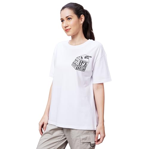 Image of Globus Women Pink Boxy Fit Typography Cotton T-Shirt-3639407001