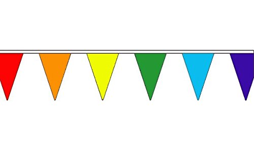 Rainbow Multi Coloured Triangle Bunting 20m (54 flags), Rainbow Multi-coloured, 20m with 54 Flags