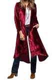 Cárdigan vintage de terciopelo con frente abierto para mujer, abrigo de terciopelo de gran tamaño, abrigo vintage suelto con bolsillos, granate, M