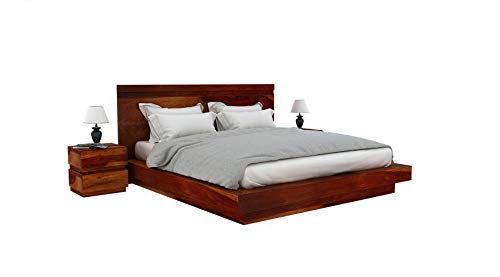 Image of Sheesham Solid Wood Honey Finish Voted Platform King Size Without Storage Wooden Bed for Beautiful Bedroom Room (King, Honey)