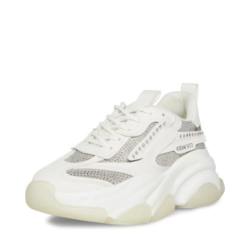 Steve Madden Steve Madden Women's Possession Sneaker, White Rhinestone, 5