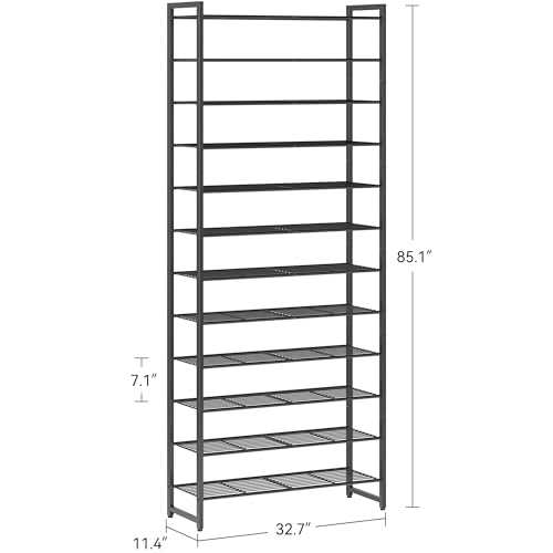 Image of Nunsino Shoe Rack for Closet, Metal Shoe Organizer,12 Tier Garage Shoe Rack Max Holds 60 Pairs,Shoe Storage Shelf,Entryway, Black
