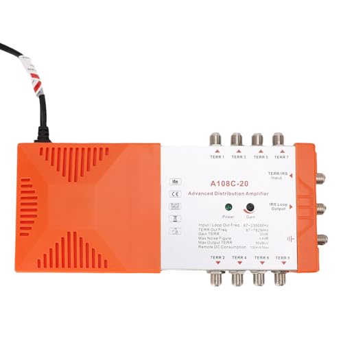 Plyisty Amplificador de Distribución de 8 Canales Amplificador de Distribución de Antenas de TV, 1 en 8, Soporte de Filtro LTE 4G, de de Antena de TV en (EU Enchufe 220-240V)
