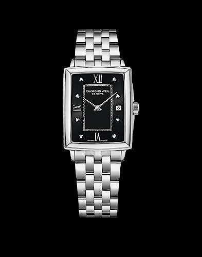 RAYMOND WEIL Toccata Women's Watch, Quartz, Black Dial, Roman Numerals with Diamonds Indexes, Stainless Steel, 22.6 x 28.1 mm (Model: 5925-ST-00295)4