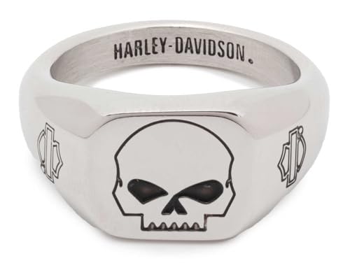 Harley-Davidson Men's Willie G Skull Beveled Edge Ring, Stainless Steel