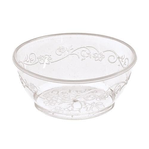 6oz Clear Round Plastic Bowl with Flowers and Vines Design – Disposable Small Serving Bowls for Parties, Catering, and Events, Durable Transparent Bowls for Desserts, Snacks, and Sides (20)