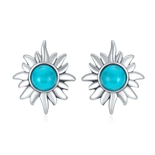 Genuine Turquoise Studs Earrings, Sterling Silver Vintage Western Jewelry December Gemstone Birthstone Birthdays Gift