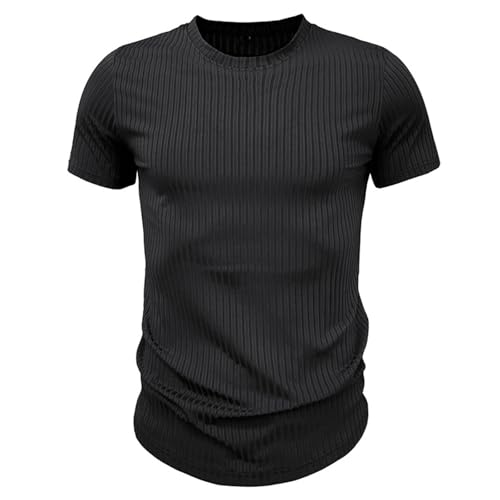 Men's Shirt Casual Basic Top Crewneck Short Sleeve Classic Tee Slim Fit Muscle T-Shirt,Ribbed Henley Shirt3
