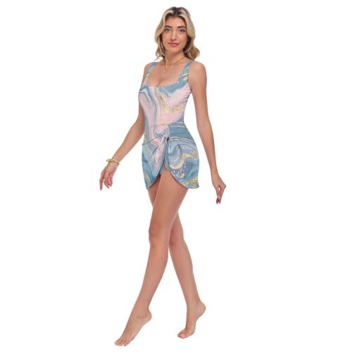 Maillot de bain une pièce à motif marbré avec jupe luxe pour femme - 2