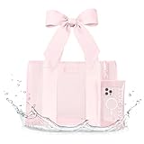 Case-Mate Pink Bow Jelly Tote - Lightweight Tote Bag with Phone Pouch for Women - Waterproof, Tip-Proof, Foldable & Washable - Handbag for Everyday Use, Travel, Pool & Vacation - Large