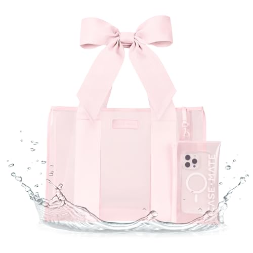 Case-Mate Pink Bow Jelly Tote - Lightweight Tote Bag with Phone Pouch for Women - Waterproof, Tip-Proof, Foldable & Washable - Handbag for Everyday Use, Travel, Pool & Vacation - Large by Case-Mate - Used condition - US$90.00