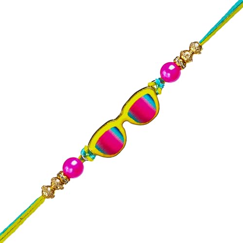 Image of eCraftIndia Chashma Sunglass Design Rakhi for Kids Girls Boys with Best Bro Ever Fridge Magnet | Raksha Bandhan Kids Rakhi for Brother Bhaiya Bhai | Roli Chawal Pack