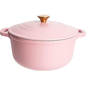 Lexi Home Cast Iron Enameled Dutch Oven Pot with Lid 6 qt, Sauce Pan, Pasta Server, Stove Top Pot, Dish for Sourdough Bread, Slow Cooking Chicken, Soup & More, Kitchen Cookware – Matte Pink