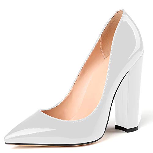 SAMMITOP Women's Chunky High Heel Pumps Pointed Toe Slip On Party Dress Shoes - Image 4
