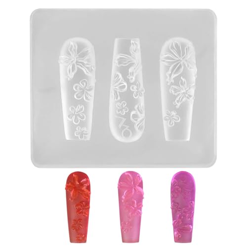 Gosknor Molde de Uñas Flor 3D, Charms Florales de Silicona Plantilla Tallado Diseño Pétalos Molde Decorativo para Dedos Flor Primavera Suministros Uñas DIY y Proyectos Manualidades
