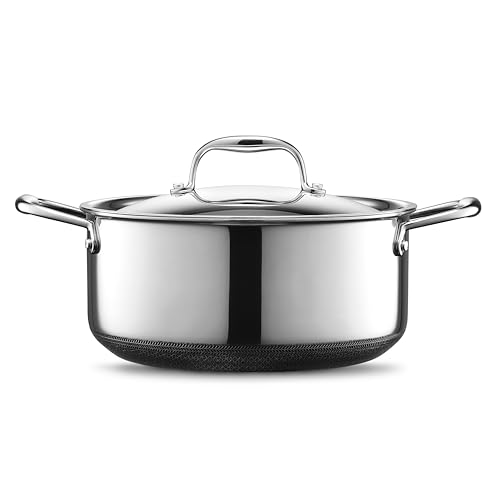 HexClad Hybrid Nonstick 5-Litre Dutch Oven with Stainless Steel Lid, Stay-Cool Handles, Dishwasher-Friendly, Oven-Safe Up to 480°C, Induction Ready, Compatible with All Cooktops