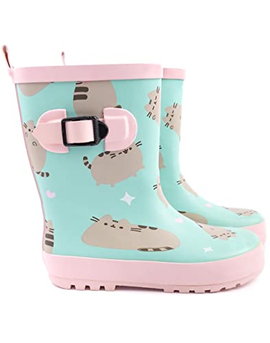Pusheen The Cat Wellies Girls | Kids Pink Mint Green Cartoon Cat Hearts Wellington Boots | Water Resistant Walking Shoes Gifts #TOP2