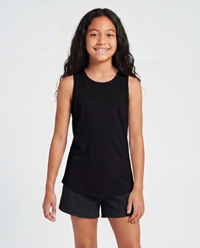 Image of Real Essentials 4 Pack: Girls' Dry-Fit Active Tank Top - Gym Running Workout Athletic Shirt for Kids Teens Youth