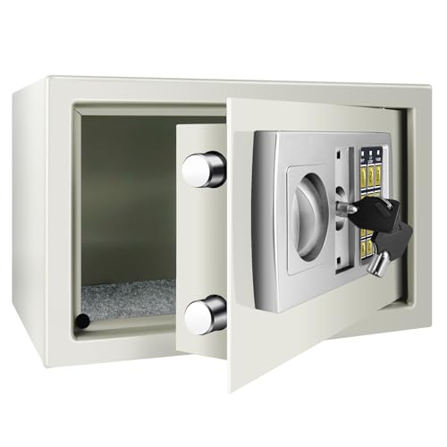 Safe, Lock & Safe Digital Depository,8.5L Home Digital Safe Electronic Cabinet Safes Cash Box Wall Safe with 2 Manual Override Keys,Money Box Wall Mounted for Office Hotel (White)