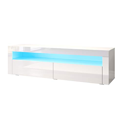 SONNI TV Board LED Lowboard TV Schrank Weiss Hochglanz 155 cm breit,...