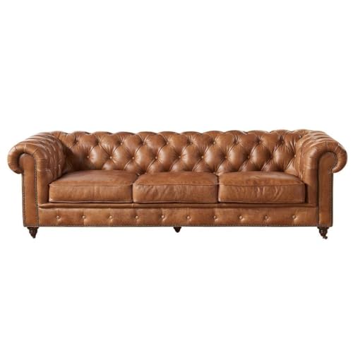 Image of Classic Leatherette Chester Sofa Set Button Tufted, Classic Style Sofa Set for Living Room, Office, and Hallway Colour (Brown Leatherette, 3+2 = 5 Seater Sofa)