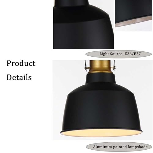 Lámpara granja para cocina e isla con diseño de cúpula ajustable y acabado en negro 6