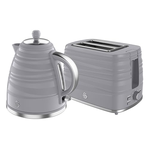 Swan Symphony Kitchen Set, 1.7L Fast Boil Kettle & 2 Slice Toaster, Grey, SK31050GRN, ST31050GRN
